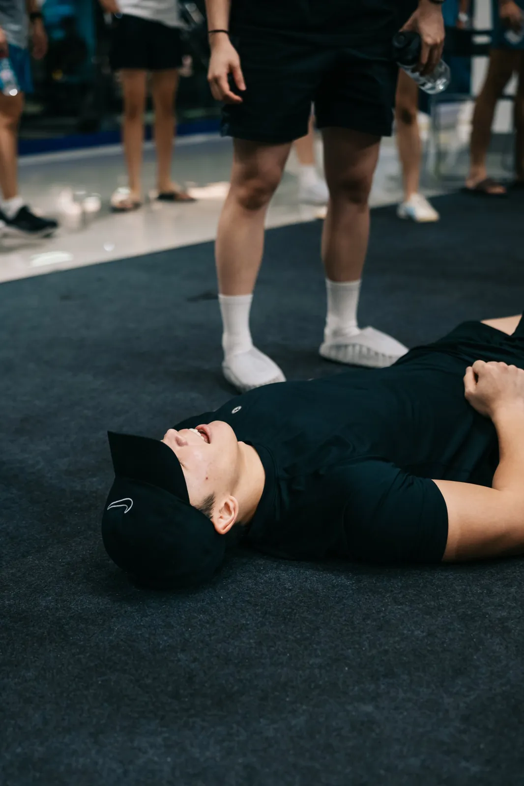 An athlete spent on the carpet afterwards